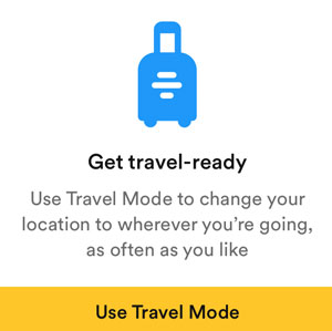 Bumble Travel Mode notifcation
