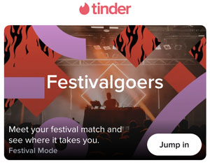 Tinder Festival Mode 2023: What It Is & How To Use It! 2 Festival goers Tinder feed