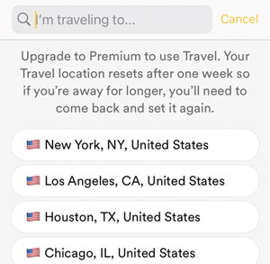 Travel Mode notification in Bumble