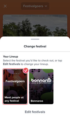 how to change festivals in Tinder