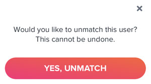 Unmatch button on Tinder