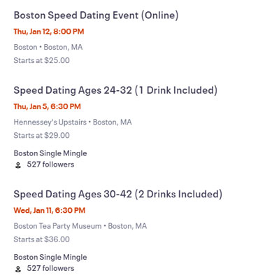 Examples of Boston speed dating events