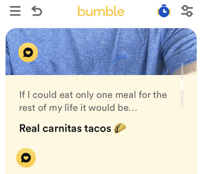 Bumble compliment icon displayed on a profile