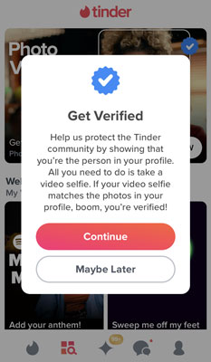 Tinder Get Verified screen