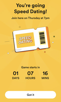 Speed Dating confirmation screen