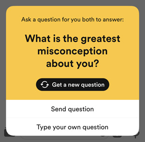 Bumble Question Game example for speed dating