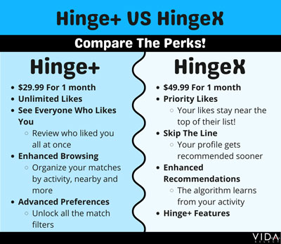 Hinge+ vs HingeX feature and cost comparison for 2023