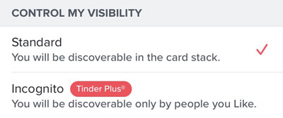 Control My Visibility on Tinder app