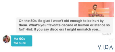 funny tinder message about the 80s