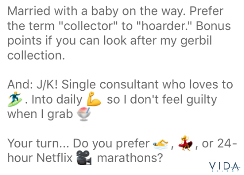 Funny Bumble bio idea that jokes about being married.