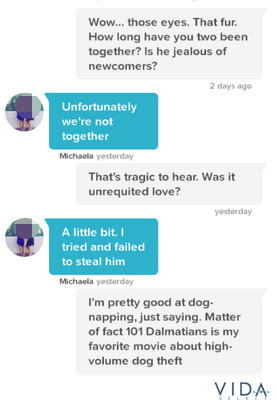 funny Tinder message to send a match with a dog.