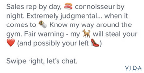 Tinder profile that uses emoji to attract attention and convey information.