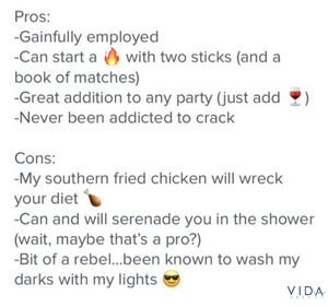pros and cons Tinder bio