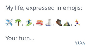 Short Tinder profile using emoji to stand for concepts.