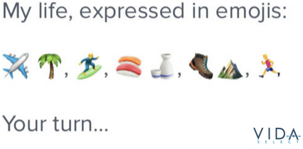 Tinder bio example 3 with creative emoji pairings.