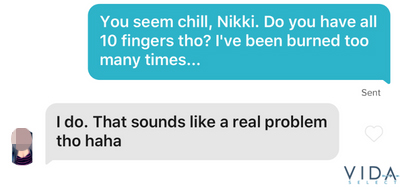 funny tinder message about you seem chill.