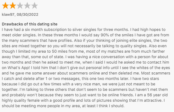 2 star SilverSingles review on the App Store