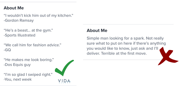 Good Tinder bio compared to an awful Tinder bio