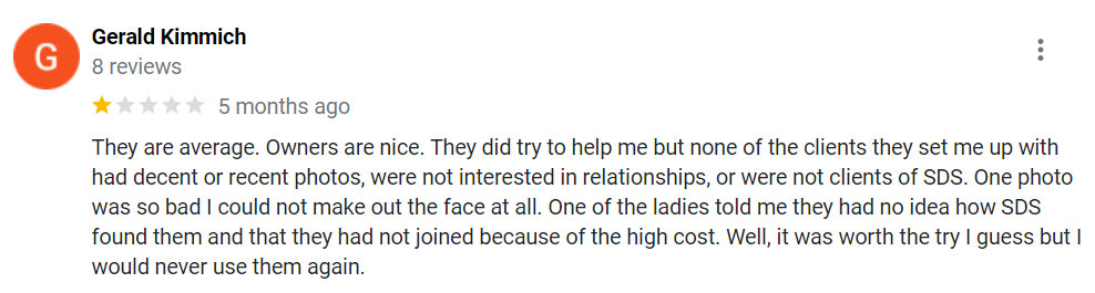 Google review for Select Date Society