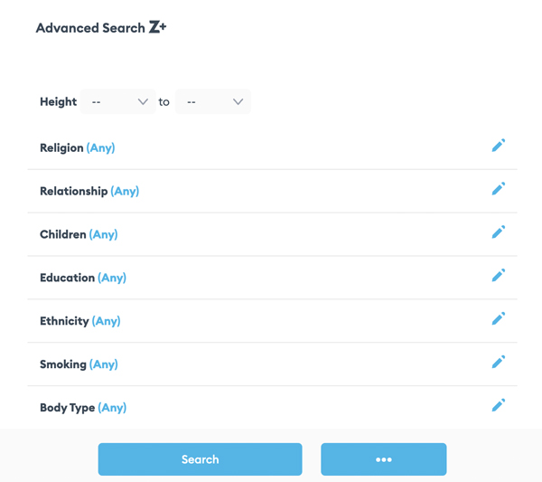 Advanced Search criteria on Zoosk