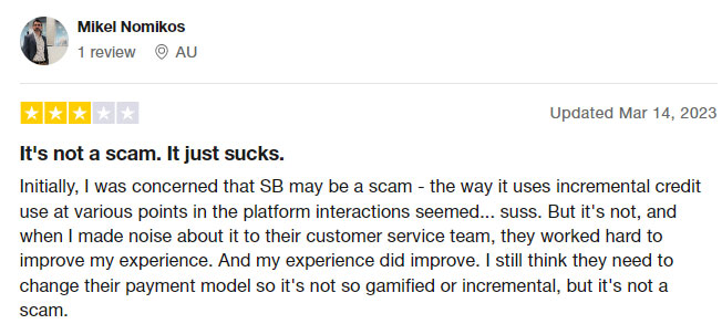 3-star Trustpilot review for Secret Benefits