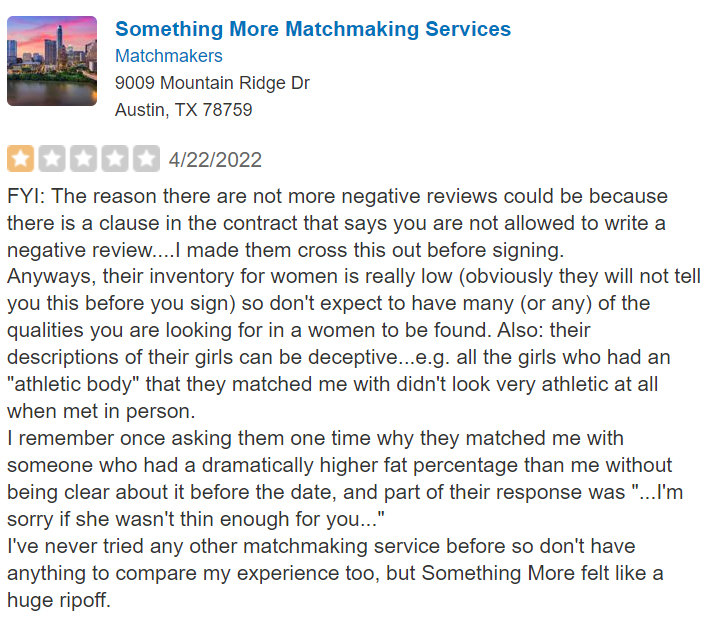 Something More 1-star Yelp review