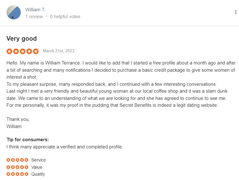 5-star Secret Benefits review on SiteJabber