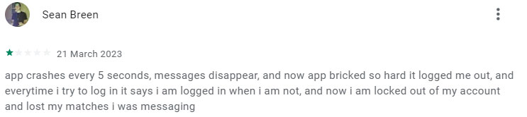 1 star Grazer Google Play review