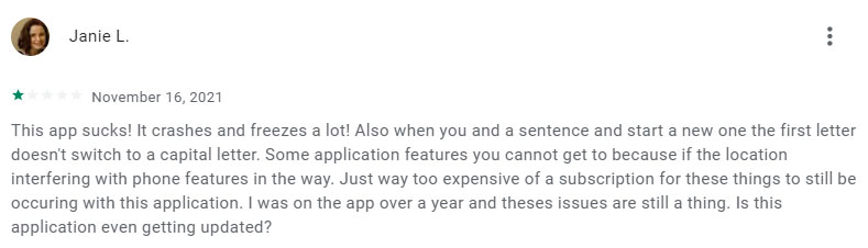 Google Play Store Luxy 1-star review