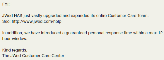 JWed Customer Service Team review response on Trustpilot