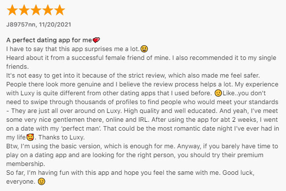 App store review for Luxy