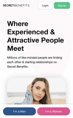 Secret Benefits website with Where Attractive People Meet tagline