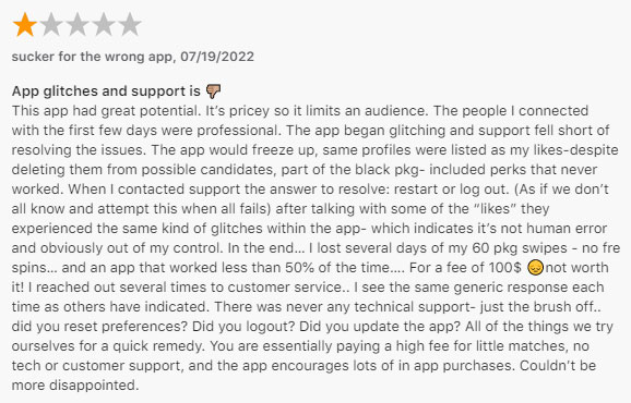 1 star review for Luxy on the App Store
