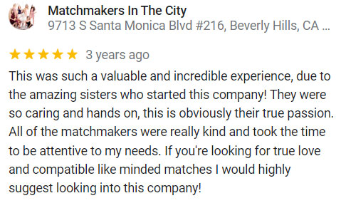 5 star Google review for Matchmakers In The City