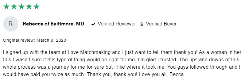 5-star Love And Matchmaking review on Consumer Affairs