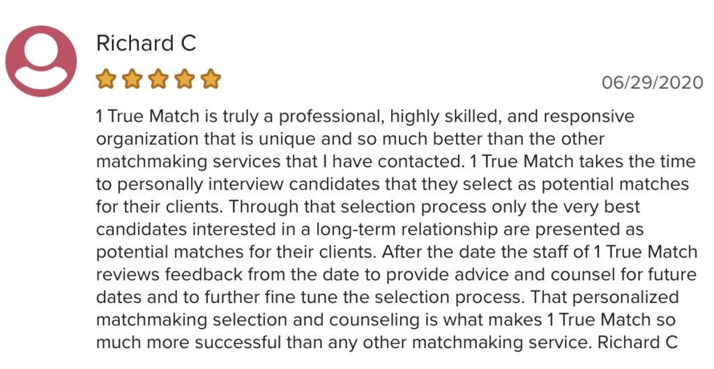 5-star BBB review for 1 True match