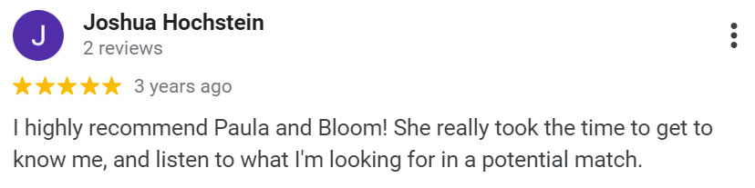 5-star review for Paula Pardel & Bloom Matchmaking