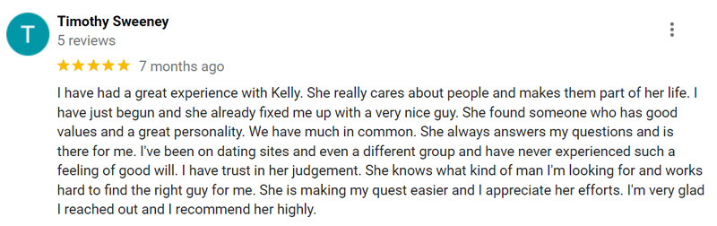 5-star Google review for Revolution Dating & Kelly Leary