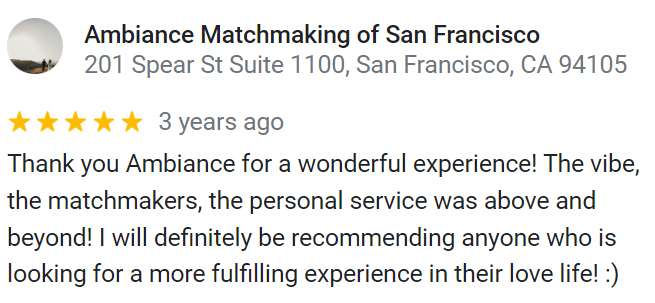 Ambiance Matchmaking review on Google that's 5 stars