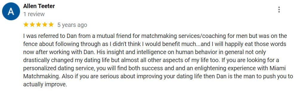 Matchmaking Miami review that's 5-stars on Yelp