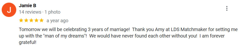 5-star google review for Latter Day Matchmaker
