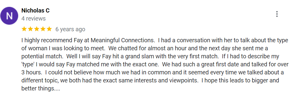 5-star Google review for Meaningful Connections