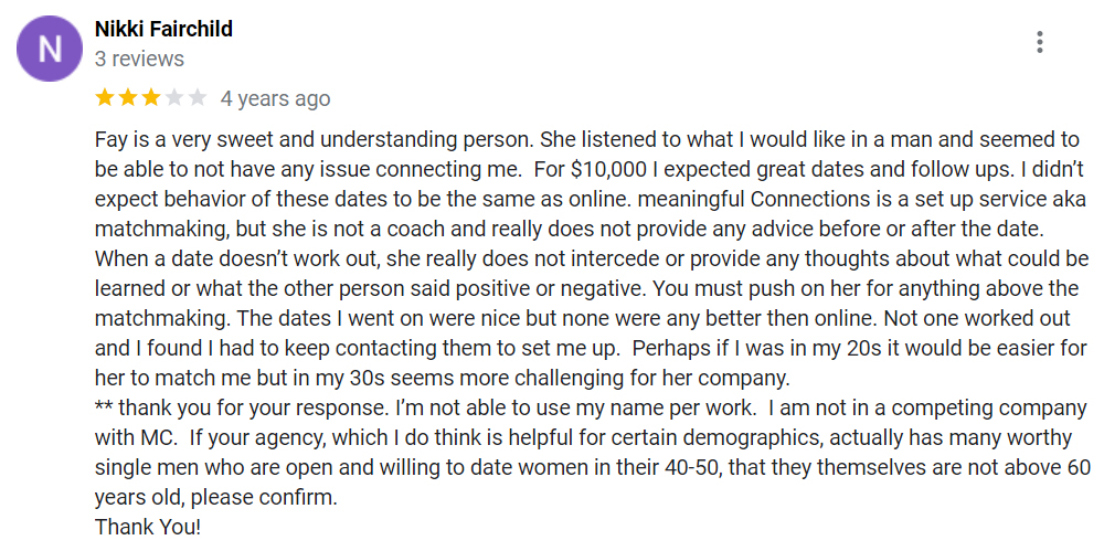 3-star Google review for Meaningful Connections
