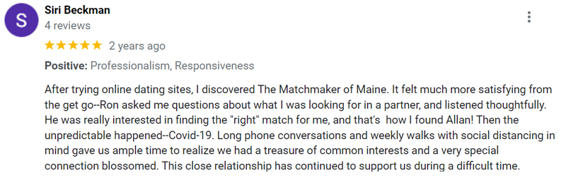 Matchmaker of Maine 5-star Google business review