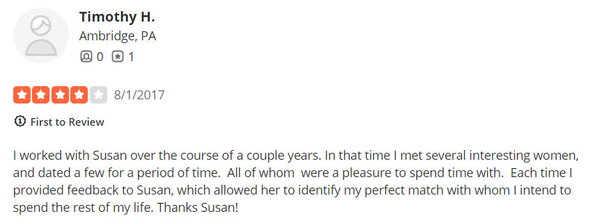 4-star Yelp review for Susan Dunhoff