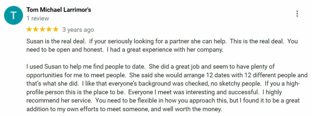 5-star Google review for The Modern Matchmaker