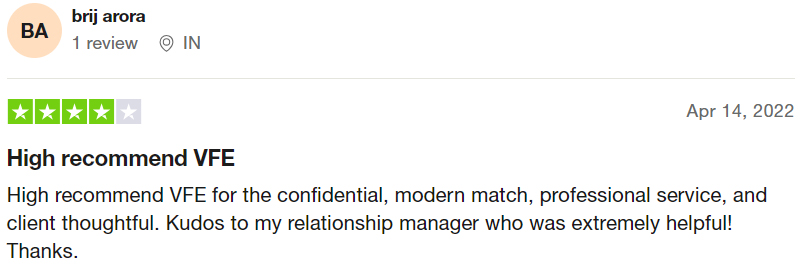 4-star Trustpilot review for Vows For Eternity