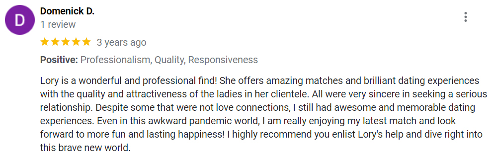 Greenwich Matchmaker 5-star Google review