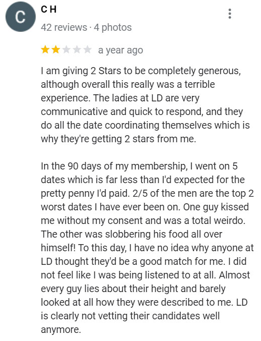2-star Google review for LunchDates