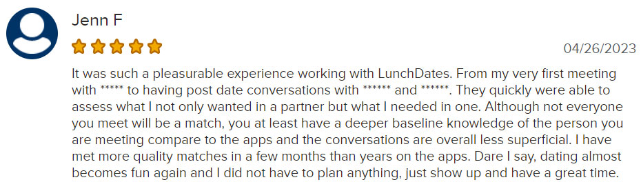 5-star BBB LunchDates review